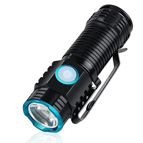 TsukiTac Mini Flashlight, 1000 Lumens, Rechargeable Compact LED Flashlight with Clip, Lightweight Pocket Sized EDC Flashlight for Camping, Hiking, Torch for Outdoor (Size-S)