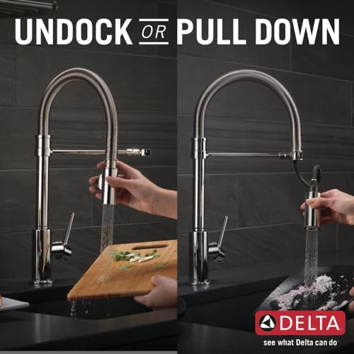 Image of Delta Faucet Trinsic Pro Commercial Style Kitchen Faucet Chrome, Kitchen Faucets with Pull Down Sprayer, Kitchen Sink Faucet, Faucet for Kitchen Sink with Magnetic Docking, 9659-DST