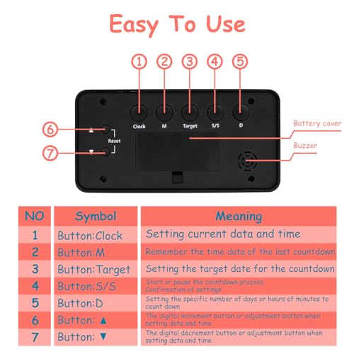 NInE-ROnG Backlight Digital 9,999 Days Countdown Timer Big LCD Display 12/24H Clock for Retirement Vacation Graduation Christmas Weddings Birthdays Children's Day Halloween World Cup and Other Scenes - Image 4