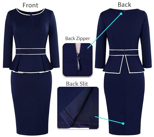 Image of VFSHOW Womens Wear to Work Front Zipper V Neck Peplum Business Office Church Flattering Pencil Sheath Dress