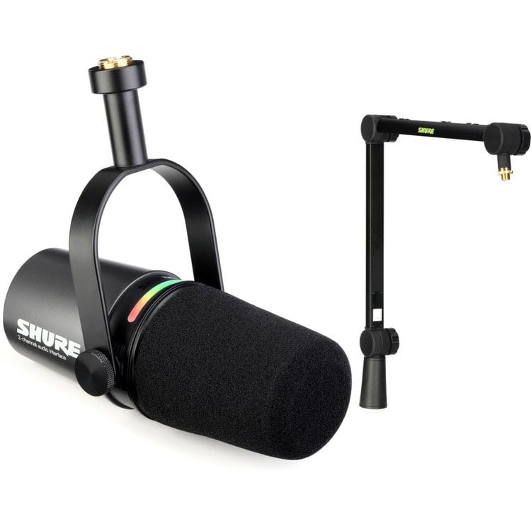 Shure MV7i Smart Microphone with Built-in Audio Interface and Deluxe Articulating Desktop Mic Boom Stand - Podcast Mic with 2 Channels, XLR and 1/4", USB-C for Mac/PC/Phone, and Advanced DSP Features