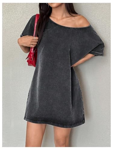 Verdusa Women's Off The Shoulder Mini Dresses Vintage Washed Going Out T Shirt Dress Summer Festival Outfits4