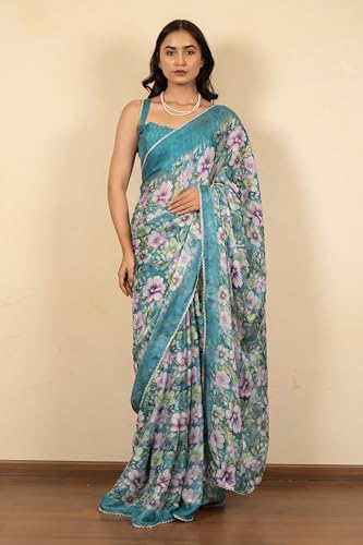 Image of MIRCHI FASHION Women Saree Floral Print Chiffon | Lightweight Festive Occasion Sari for Farewell and Functions with Unstitched Blouse Piece
