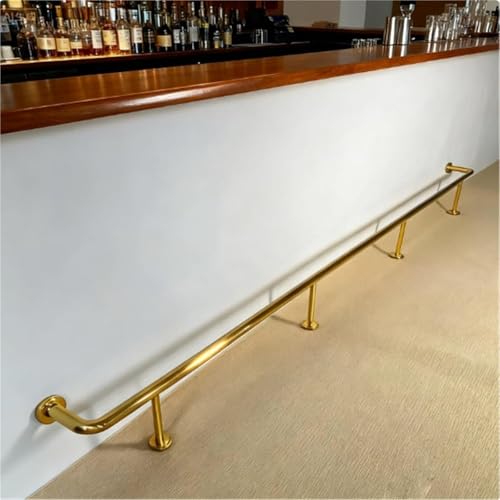 reposapiés de bar Reposapiés independiente Barandilla para apoyo de pies, Reposapié a medida Para mesa de bar, cocina o sala de juegos, Soportes de acero inoxidable(Gold,91in/231cm)