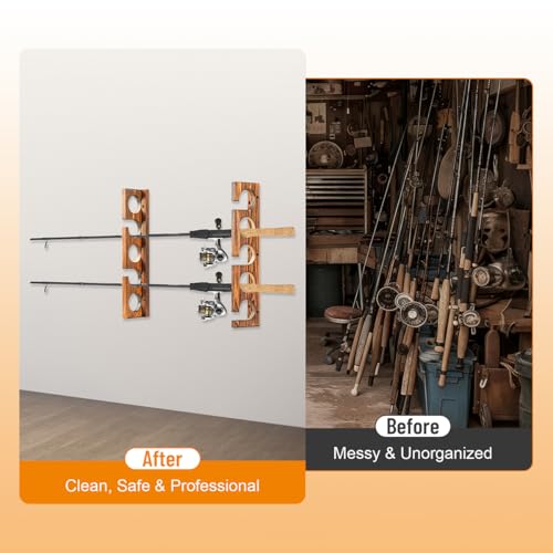PEKER Fishing Rod Holder for Wall, Solid Wood Wall Mount Fishing Rod Rack for 5 Poles, Secure Rod Storage Organizer for Garage, Fishing Room, Home – No Tangling & Space Saving - Thumbnail 3
