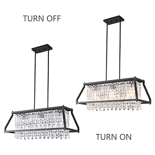 Image of LMQNINE Chandeliers for Dining Room, 3-Light Trapezoidal Industrial Dining Room Light Fixture Farmhouse Chandelier Crystal Pendant Lights Kitchen Island Living Room (Black 30.7 inch)