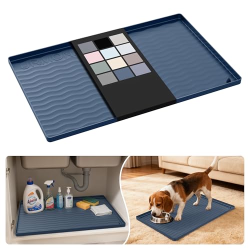 Image of URMONA Waterproof Silicone Under Sink Mat 22'' x 14'' Shelf Liner for Kitchen and Bathroom, Cabinet and Counter Protector, Storage and Organizers, Litter Mat, Pet Cat Puppy Essentials(Dark Grey)