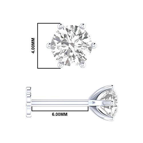 1/6 Ct Igi Certified Diamond Nose Stud Lip Labret Monroe Ring 6 Mm Long Internally Threaded 14K Gold Screw Post #TOP2