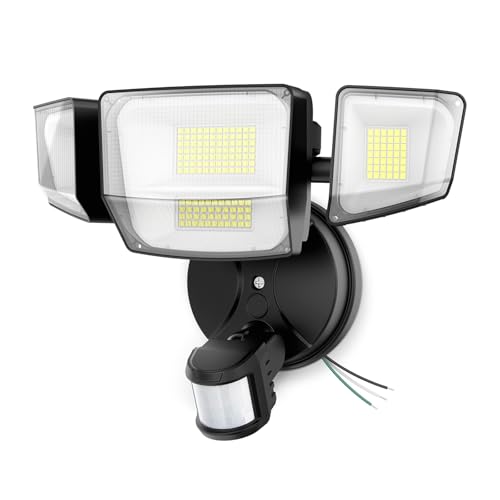 Onforu 90W 10000LM LED Motion Sensor Outdoor Lights, 4-Head Dusk to Dawn Outdoor Lighting, Hardwired Flood Lights, IP66 Waterproof 6500K Security Floodlight for Outside (Black)