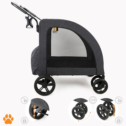 MY DUQUE – Chester Hundebuggy – Haustierwagen für große Hunde, Katzenbuggy, geräumiger und komfortabler Trolley, faltbar, inkl. Regenschutz und Flaschenhalter, max. Belastung 50 kg