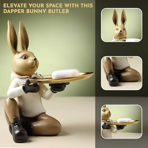 Image of ARMONIA Decorative Rabbit Butler Tray Holder, Matte Finish, Modern Art Showpiece, Decorations for Home Table, Living Room, Bedroom & Office, 25 x 20 x 20 cm, Anti-Scratch Base