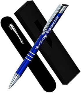 Paul Clover Personalised Engraved Blue Ink Ballpoint Pen with Medium Point - Refillable - Lacquered Aluminium Finish - Velvet Pouch, Gift Box & Black Refill - Great Gift for Men, Women - Black