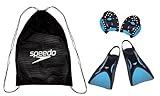 Kit Natação Speedo Sacola Mochila Mesh + Nadadeira Power Fin Pé de Pato + Palmar Power Paddles (Nad GG 43/45 - Palmar P)