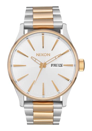 NIXON Sentry SS A364 - Silver/Gold - 108M Water Resistant Men's Analog Classic Watch (42mm Watch Face, 23mm-20mm Stainless Steel