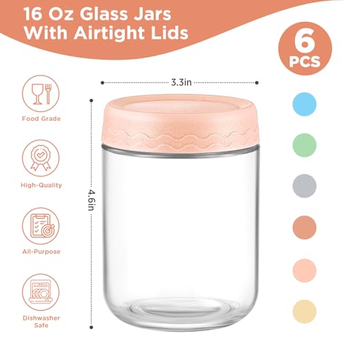 DRKIO 16 Oz Glass Overnight Oats Containers with Lids Chia Pudding Jars