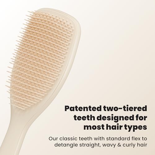 Image of Tangle Teezer Large Ultimate Detangler Brush, Straight to Wavy, Vanilla | Hairbrush with patented two-tier teeth & a 20% larger paddle detangles & reduces breakage on straight to wavy hair