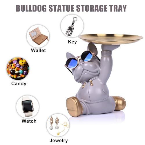 Estatua Bulldog Bandeja Resina Moderna Gris miniatura 5