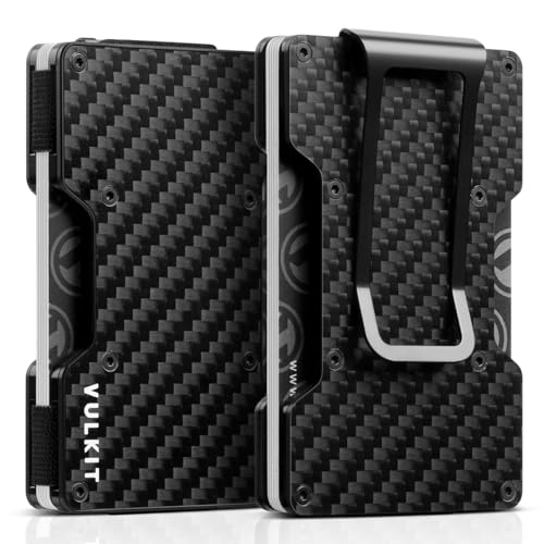 VULKIT Kartenetui Herren mit Geldklammer Metall Slim Wallet Kreditkartenetui RFID Schutz Geldbörse Herren Klein für 12–15 Karten, Kohlefaser