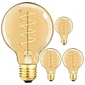 Leools Vintage LED Spiral Filament Bulb G25/G80 Dimmable Flick-Free 6W CRI95 LED Edison Globe Light Bulb E26 Base,Amber Glass,Warm White,2200K, 400LM(40W Equivalent), Pack of 4