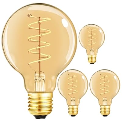 Leools Vintage LED Spiral Filament Bulb G25/G80 Dimmable Flick-Free 6W CRI95 LED Edison Globe Light Bulb E26 Base,Amber Glass,Warm White,2200K, 400LM(40W Equivalent), Pack of 4