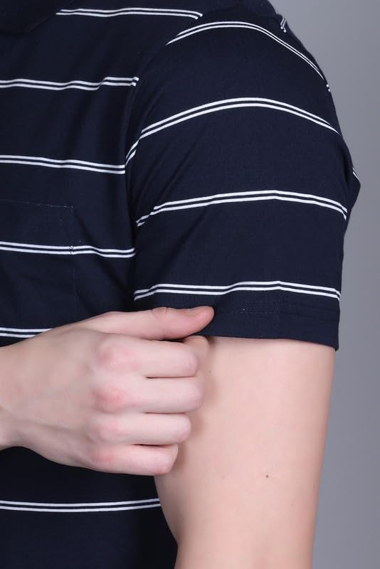 Image of SANE ORIGINALS Half Sleeve Polo T-Shirt for Men with Pocket || Stripe Collar and Pocket T-Shirt for Men Half Sleeves