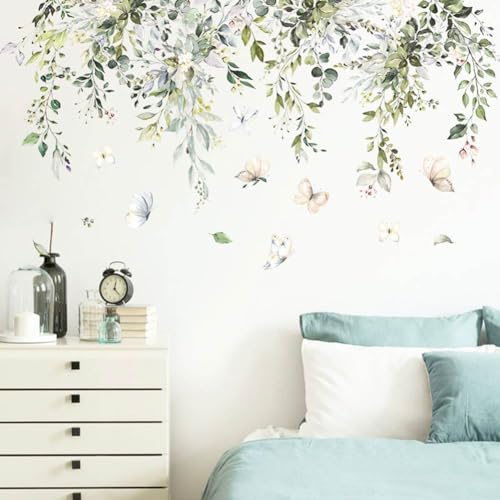 BIKCZEWIN Green Vine Wall Decals Peel and Stick, Hanging Plant Leaves Removable Wall Decor DIY Wall Mural Art for Bedroom Living Room TV Wall