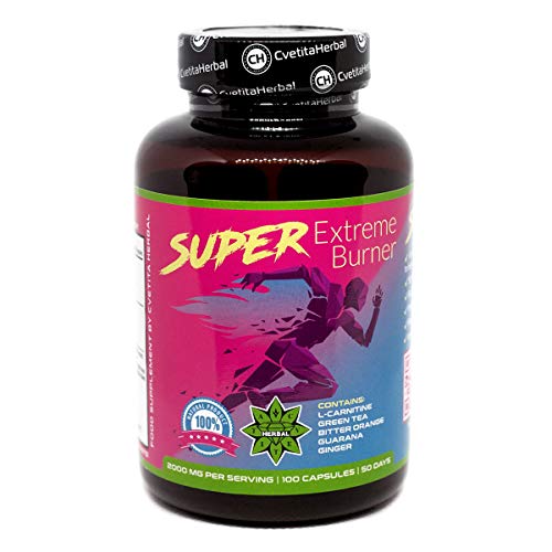 Super Extreme Burner | 100 Kapseln x 1000 mg (50 Tage Vorrat) | L-Carnitin | Grüner Tee | Ingwerwurzel | Bitterorange | Guarana | Natürlicher Gewichtsverlust | Stoffwechsel unterstützen Cover