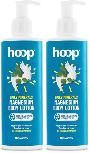 Image of hoop Magnesium Body Lotion | Magnesium Lotion For Muscle Relaxation, Leg Cramps, Good Sleep | Moisturizer With Bamboo Aroma For Women & Men | 250 ml (Pack of 2)