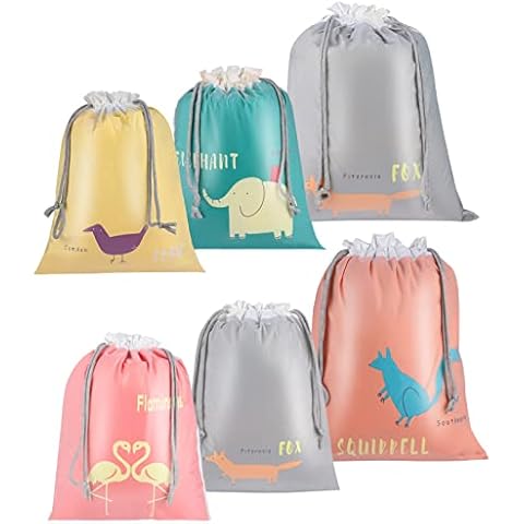 Sarsumir Drawstring Bags PE Bag, 6 Pack Waterproof Drawstring Gym Bag String Swimming Bag for Kids Boys Girls, Folding Beach School Sport Toiletry Trainer Bag Travel Organiser Bag for Clothes Shoes Cover