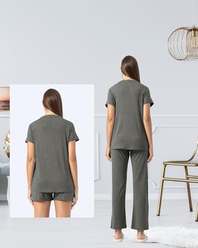 SUNNYBUY 3-teiliges Still-Pyjama-Set für die Zeit nach der Geburt, lässig, weich, Umstands-Pyjama, Nachtwäsche, Loungewear, Kleidungsschicht, Dunkelgrau L