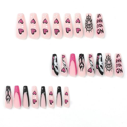 Clataly Halloween Demon Pumpkin Ghost False Nails Bloody Heart Flowing Clown Fake Nails Stars Moon Artificial Nails Press On False Nails (E) - Image 4