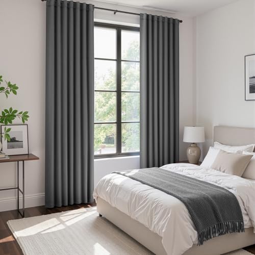 Image of ANRODUO Grey Back Tab Blackout Curtains 92 Inch Long 2 Panels