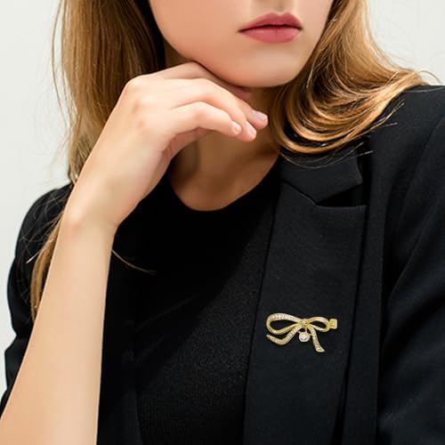 Image of Bow Brooches for Women Rhinestone Crystal Pearl Brooch Gold Bow Knot Badges for Clothing Bag Hat Pants WEdding Christmas Gift(Stlye B)