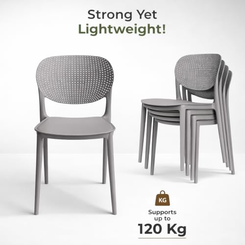 Image of INNOWIN Casper Stackable Arm Chair | Accent Chair for Living Room Home, Bedroom, Cafe and Hotels | 3- Year Warranty | Plastic | Grey