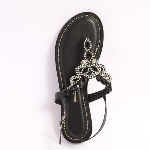 SANDALS FLAT WITH BLACK STRASS JEWELRY CRYSTALS SOLADO TR4