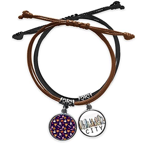 Bracelet citrouille d'Halloween fantôme heureux en cuir et corde de main Sidi