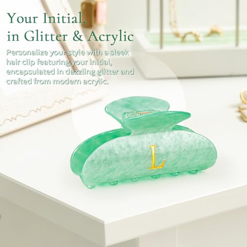 Image of Personalized Cute Hair Clips Initial Claw for Girl Girlfriend Wife Teacher Mom Her 16th 17th 18th Birthday Gifts - Green,H
