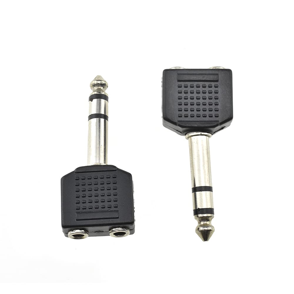 FENTICO 3.5mm Male to 2x6.35mm Female, TRS Stereo Plug Audio One Male 6.35mm(1/4 inch) and Two Females 3.5mm(1/8Inch) Adapter Splitter Good Signal Sound, Not Wobble for Guitar (Black, 5 Pcs)