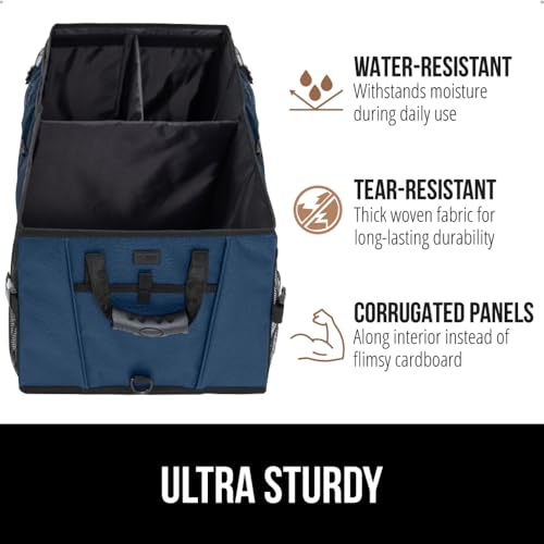Image of GORILLA GRIP Trunk Organizer for SUV and Cars, Large Capacity, Blue | Heavy Duty Car Trunk Storage Organizer, Collapsible, SUV Accessories, Slip and Water Resistant, Multi Compartment Storage