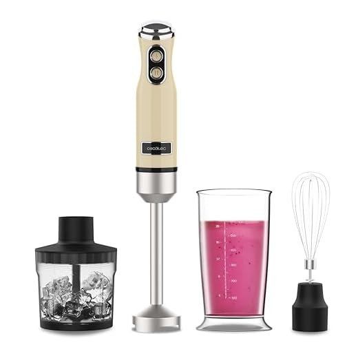 Cecotec Batidora de Mano Power RetroYellow 1200MAX Cream&Crush. Potencia Máxima 1200 W, Tecnología CrossBlades, 2 Velocidades, Set Accesorios aptos Lavavajillas, Campana antisalpicaduras