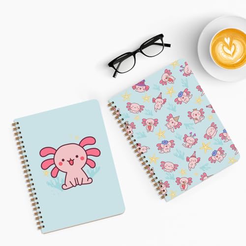 Image of 2 Pcs Axolotl Spiral Notebooks for Work, Axolotl Gifts for Women, A5(8.3x5.8inch) Composition Notebook College Ruled Note Book, Cute Animal Hardcover Notepads Diary Lined Travel Journal for Writing