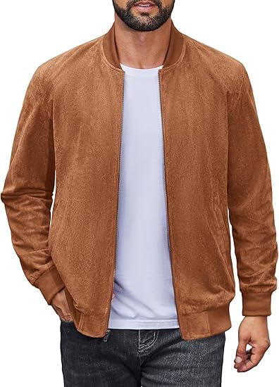 Men's Lightweight Suede Bomber Jackets Casual Varsity Vintage Jackets-picture-19