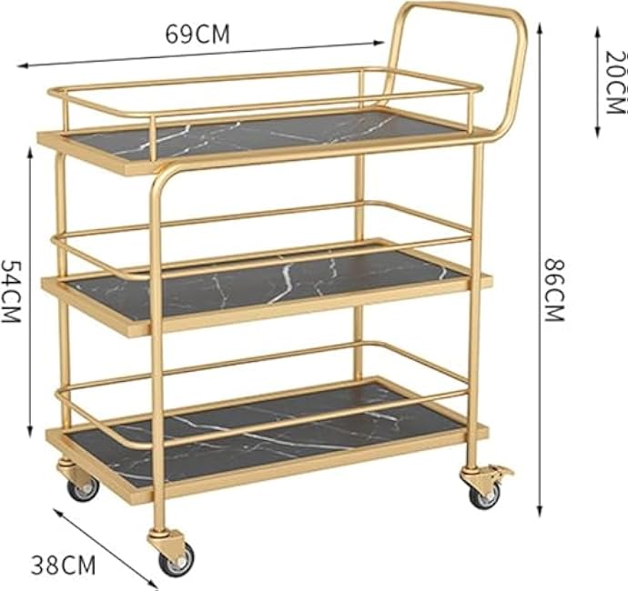 Modern Black and Gold Rolling Cart with Lockable Wheels - 3-Tier Serving Shelf Stylish Storage Solution for Kitchen and Living Room Versatile Beverage Cart.-H2lmeFHK