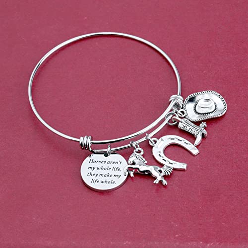PLITI Horse Charm Bracelet Cowgirl Jewelry Horse Lover Equestrian Gift Horses Aren't My Whole Life They Make My Life Whole Horseshoe Charm Bangle 6