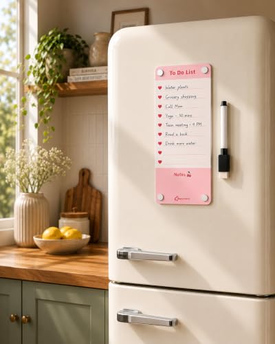 Image of Magnetic Fridge Board - ToDo List | 24x10 cm| Planner for Kitchen,Office,Home | Reusable Shopping List Board, Menu & Reminders - Pink