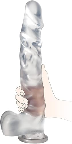 Consolador transparente enorme de 13 pulgadas, consolador realista con gran grosor para usuarios avanzados, consolador de punto G con fuerte ventosa