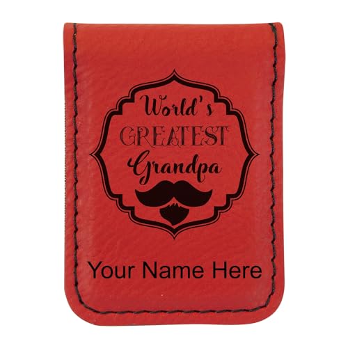 LaserGram Slim Magnetic Money Clip, World's Greatest Grandpa, Personalized Engraving Included (Red)