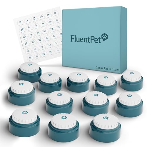 Image of FluentPet Speak Up Dog Buttons for Communication, (12 Recordable Buttons) with Pre-Installed Batteries, Clearer Upward-Facing Sound, Training Buzzer for Dogs & Cats, Talking Pet Buttons for Training
