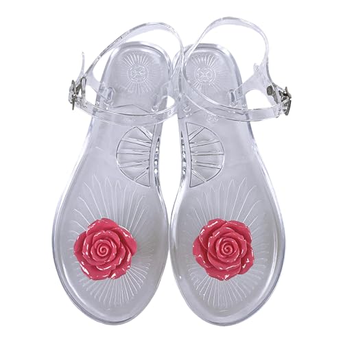 Ladies Summer Flower Crystal Jelly Toe Beach Large Size Flat Transparent ls Narrow ls for Women