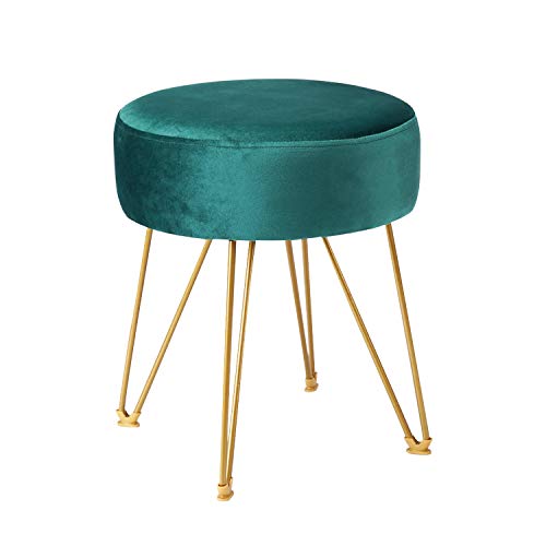 ERONE Round Footstool Ottoman Velvet Dressing Stool with Gold Metal Legs Upholstered...